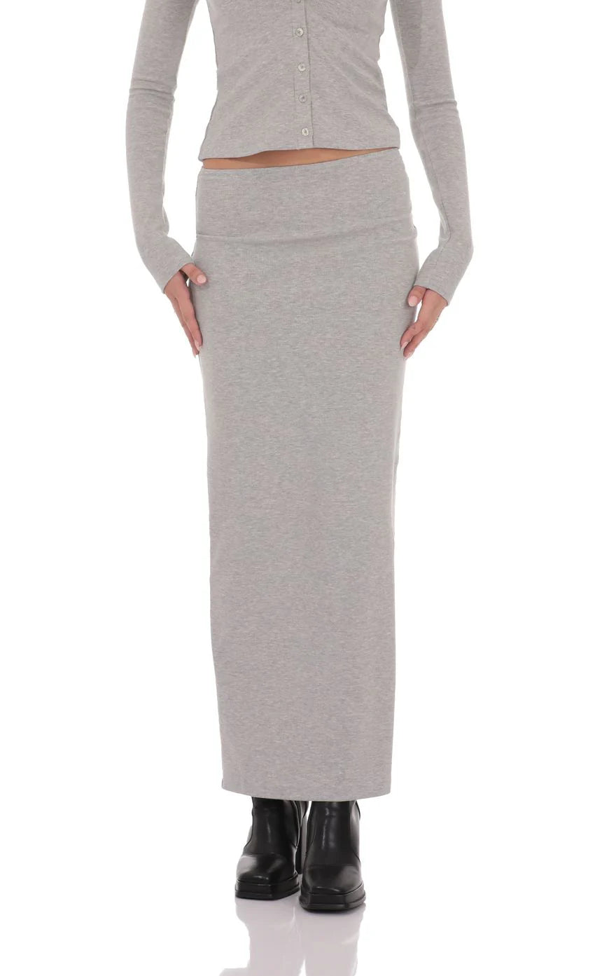 Ribbed Maxi Skirt in Grey