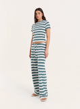 Green And White Striped Towelling Straight Leg Trousers