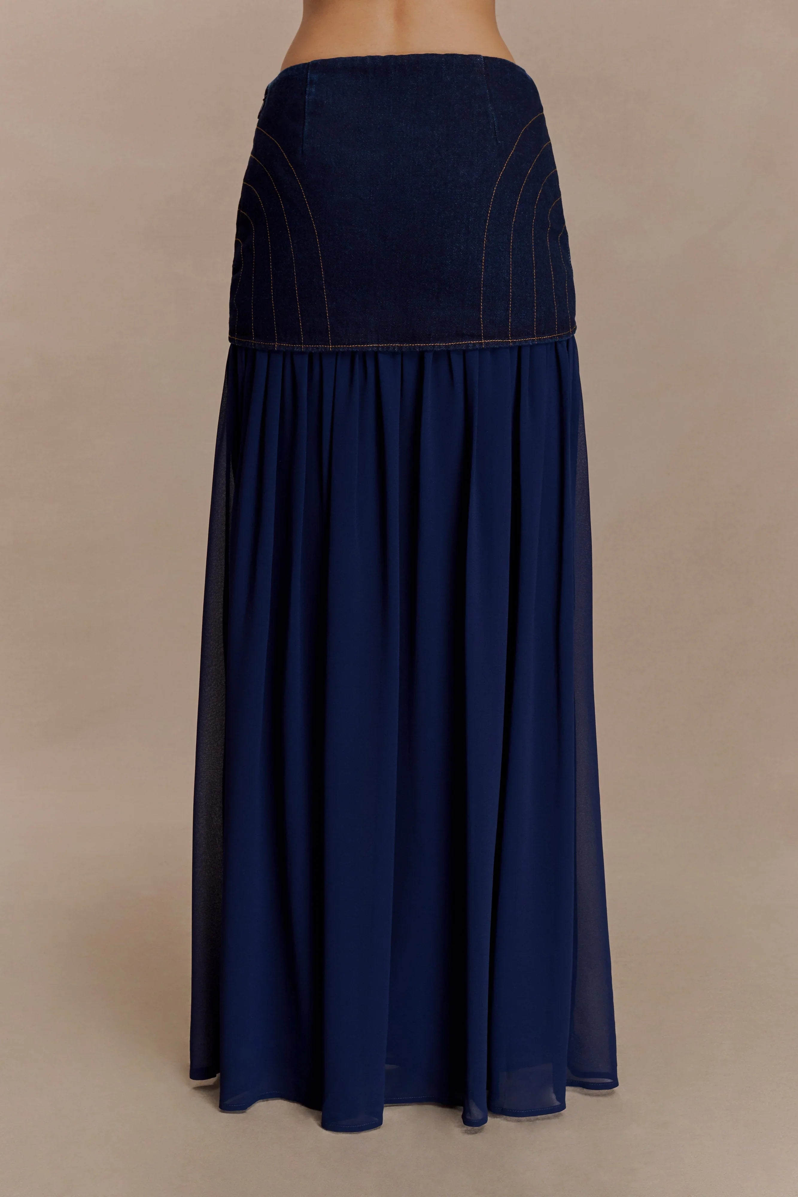 Tully Chiffon Denim Maxi Skirt Indigo Blue