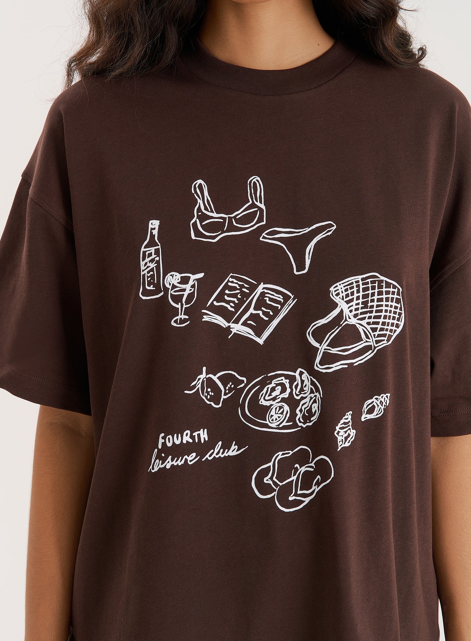 Brown Illustration Print Oversized T Shirt