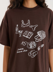 Brown Illustration Print Oversized T Shirt