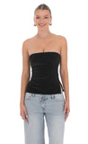 Velvet Strapless Slit Top in Black
