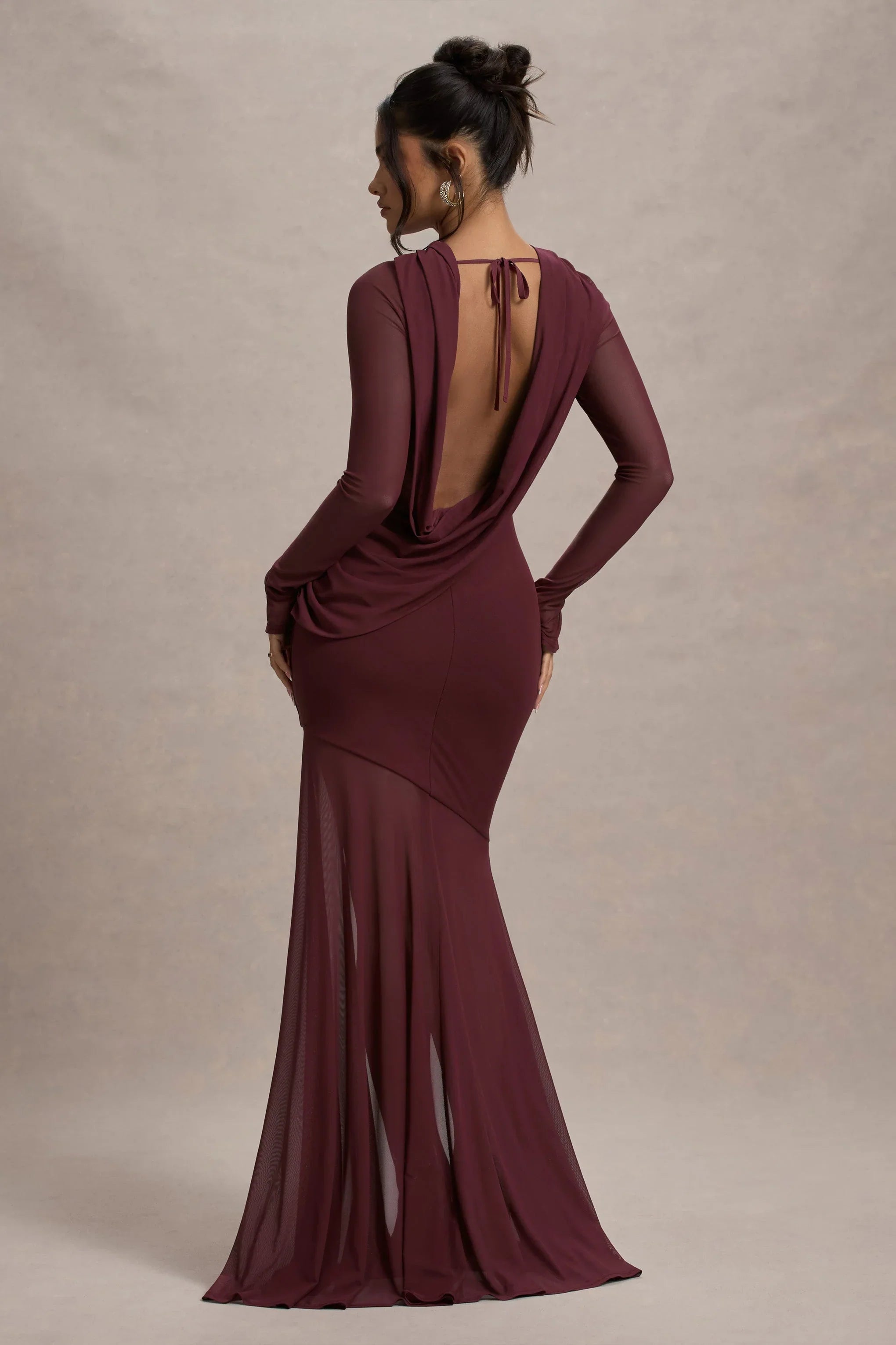 Tigerlily Port Mesh Long Sleeve Open Back Maxi Dress