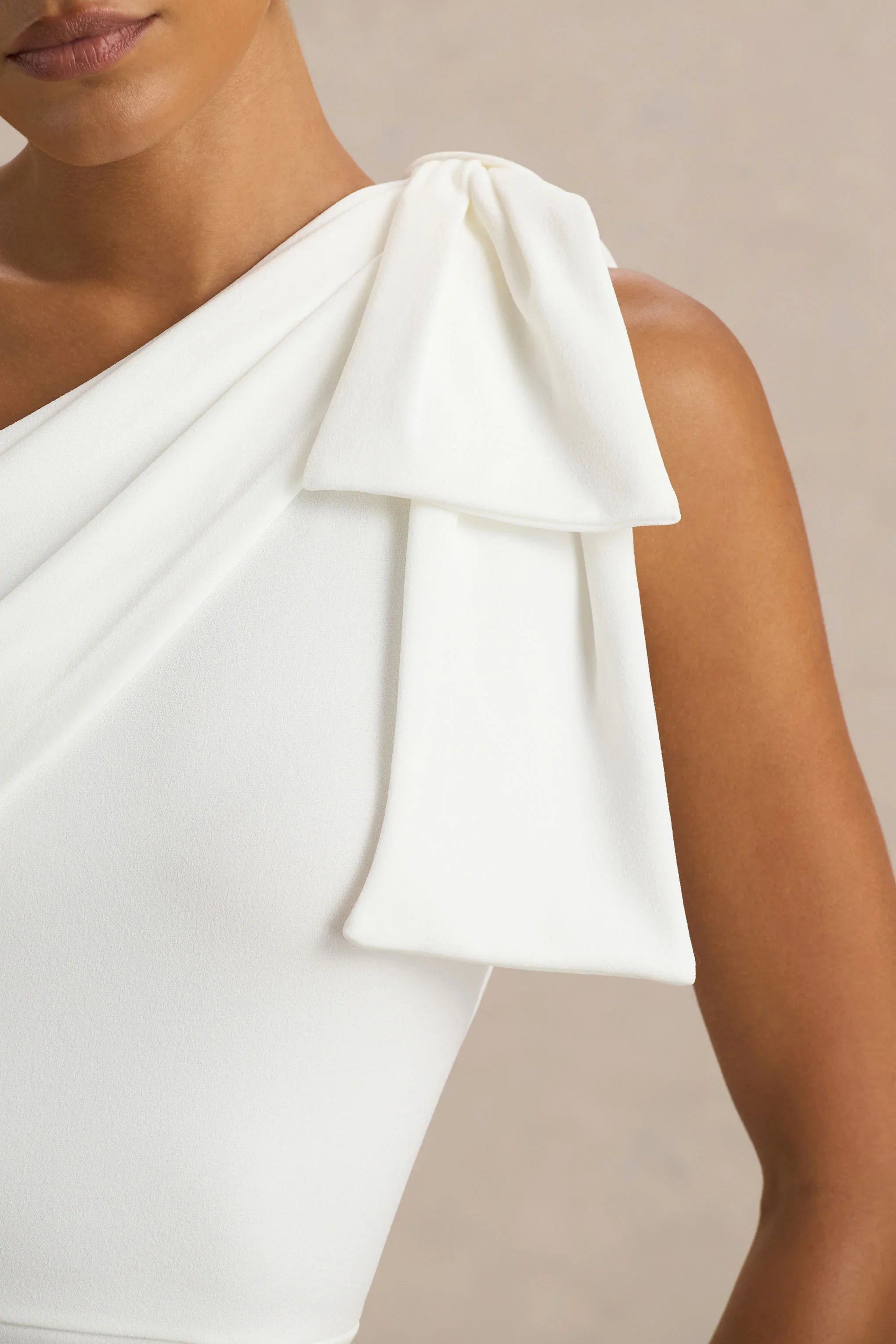 Kiri White One Shoulder Bow Maxi Dress