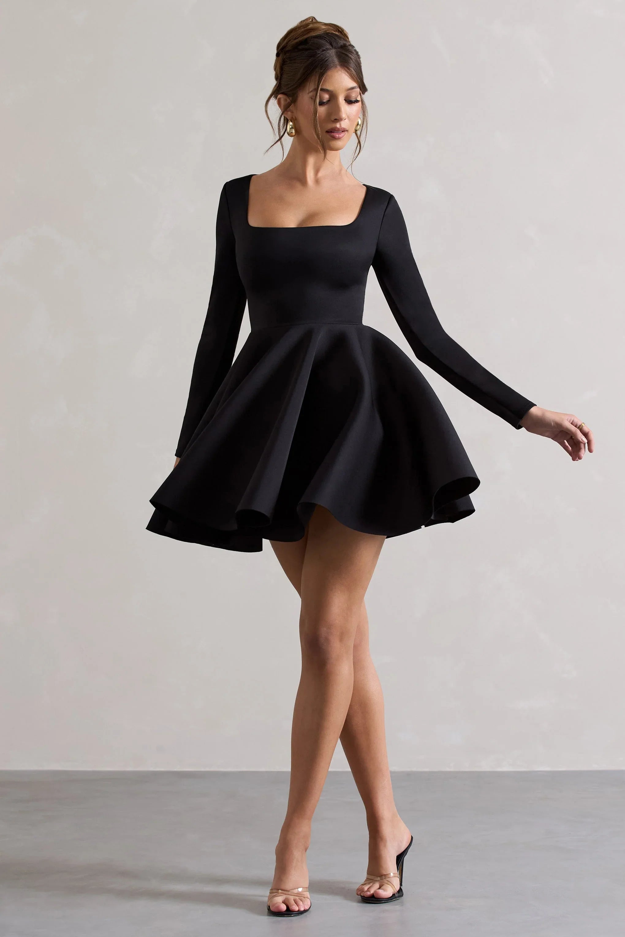 Winslet Black Square Neck Skater Mini Dress