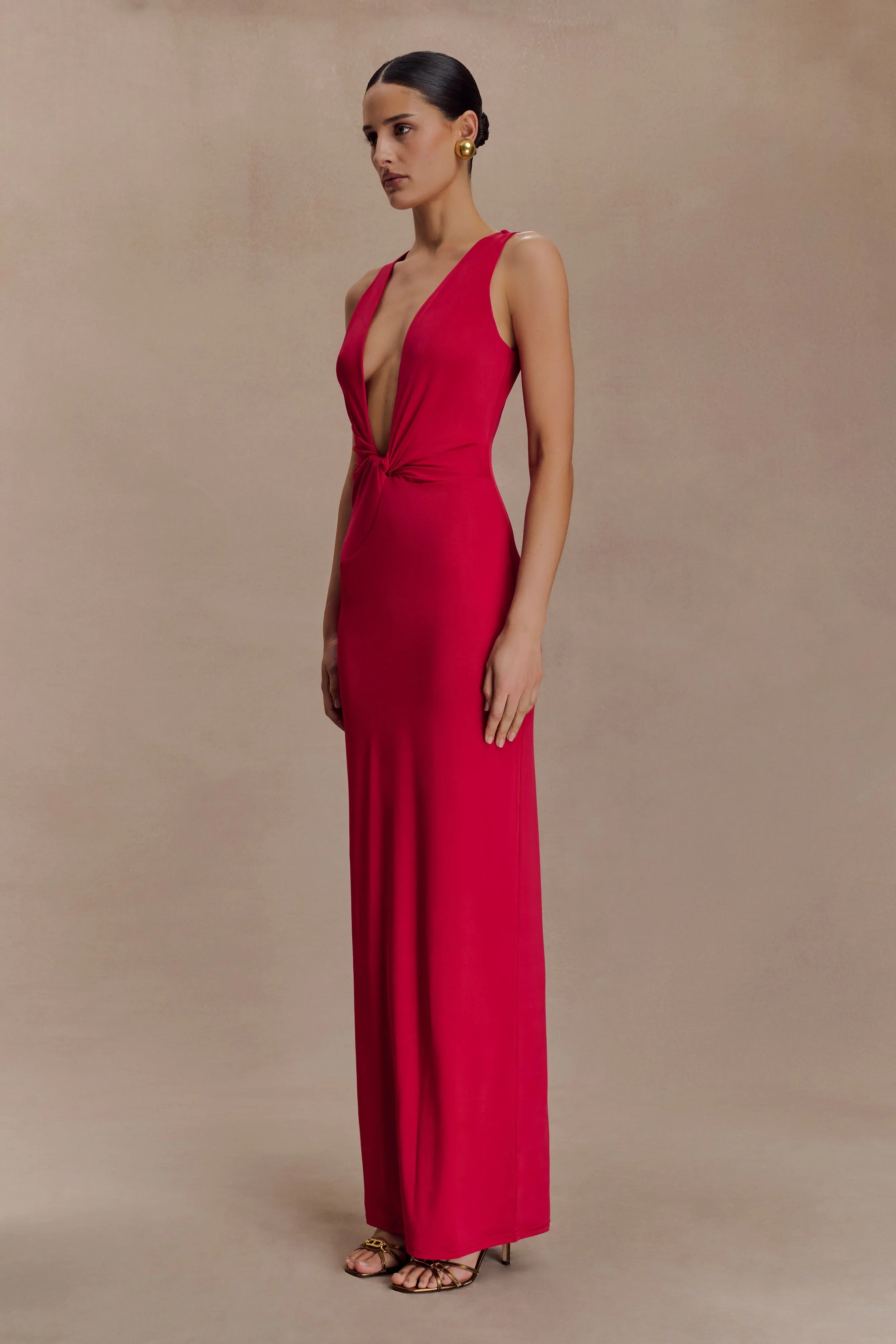 Stella Draped Slinky Maxi Dress Fuchsia Pink
