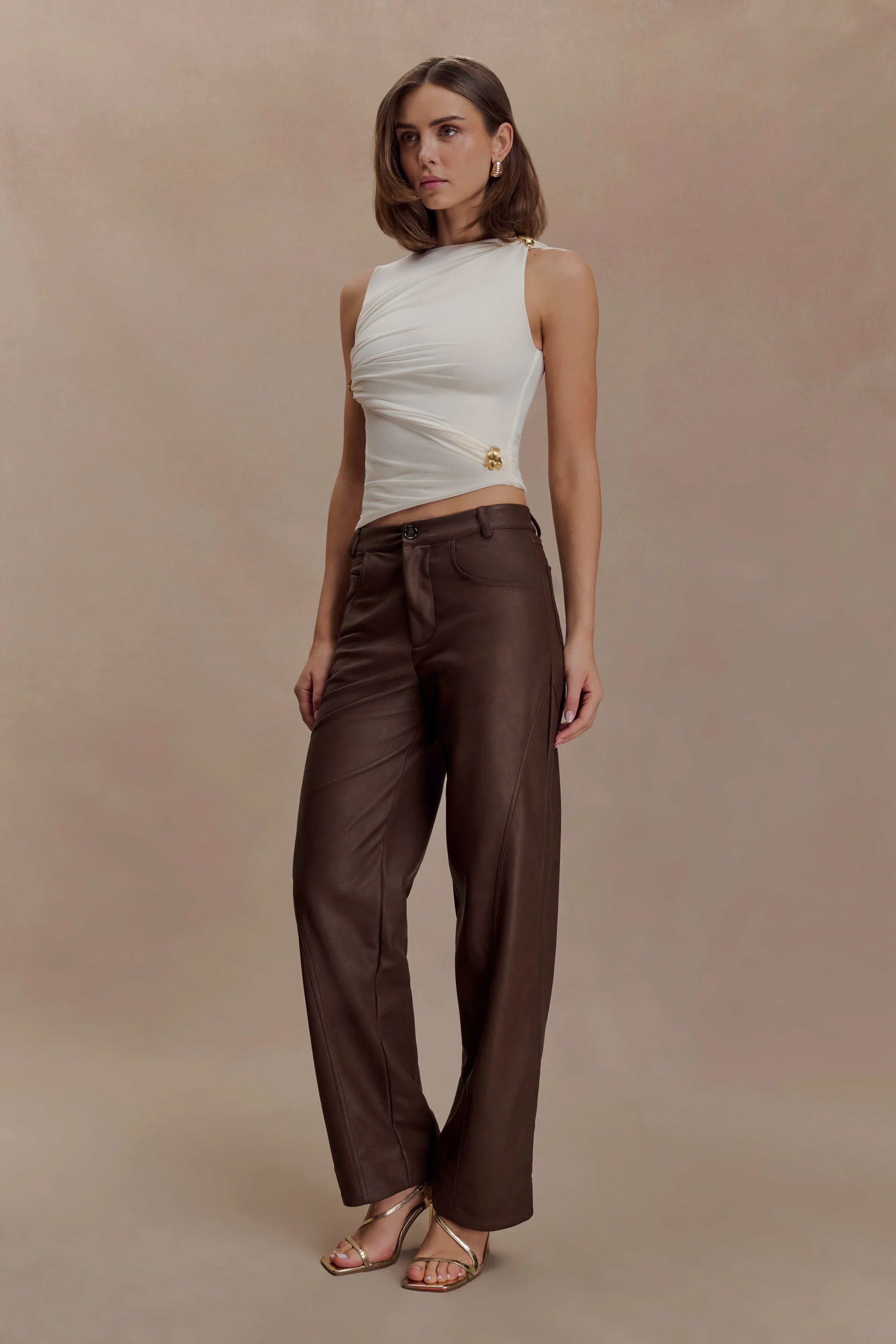 Amia Slinky Sleeveless Top With Hardware Ivory