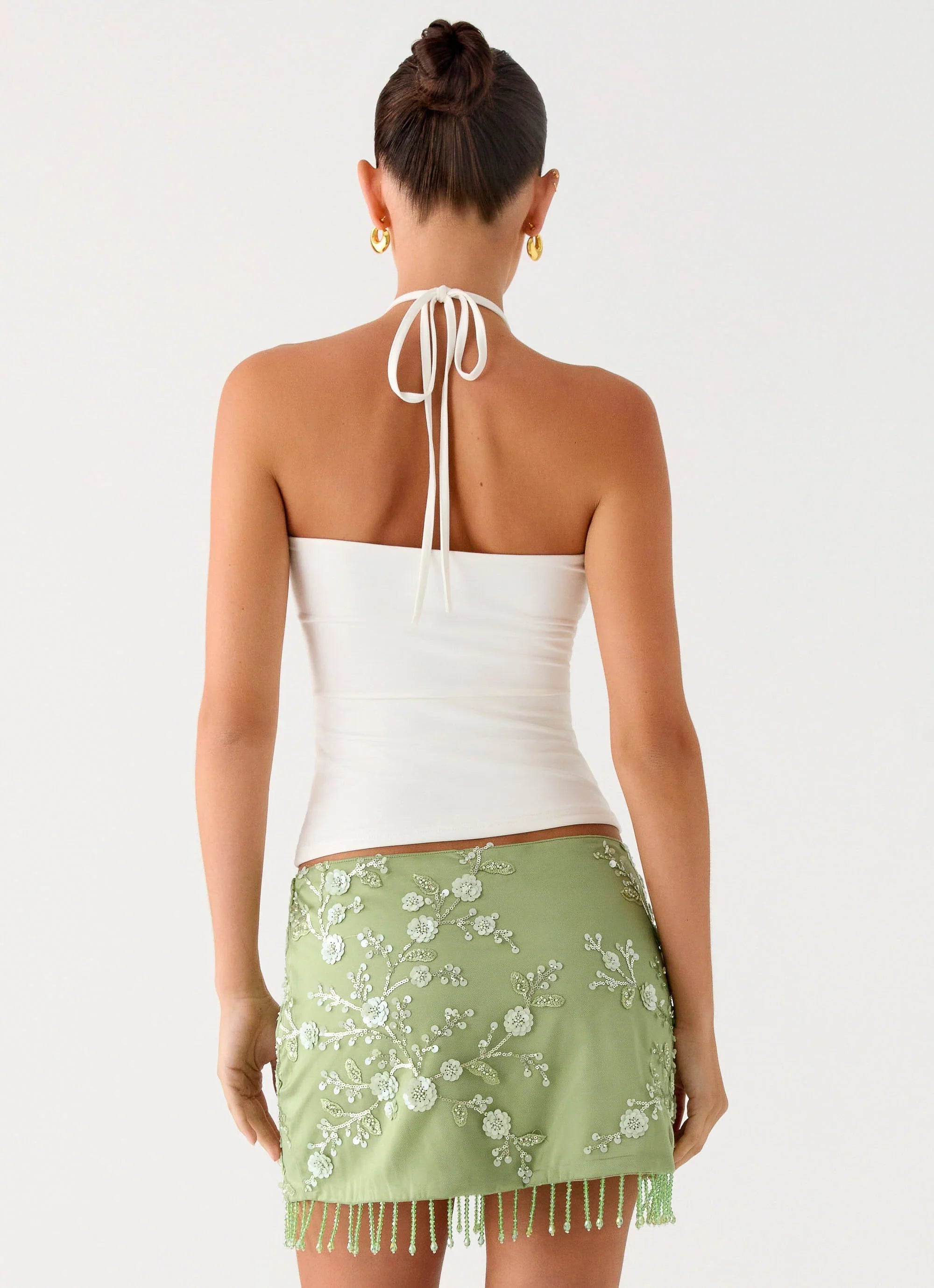 Midnight Tide Tie Side Mini Skirt Green