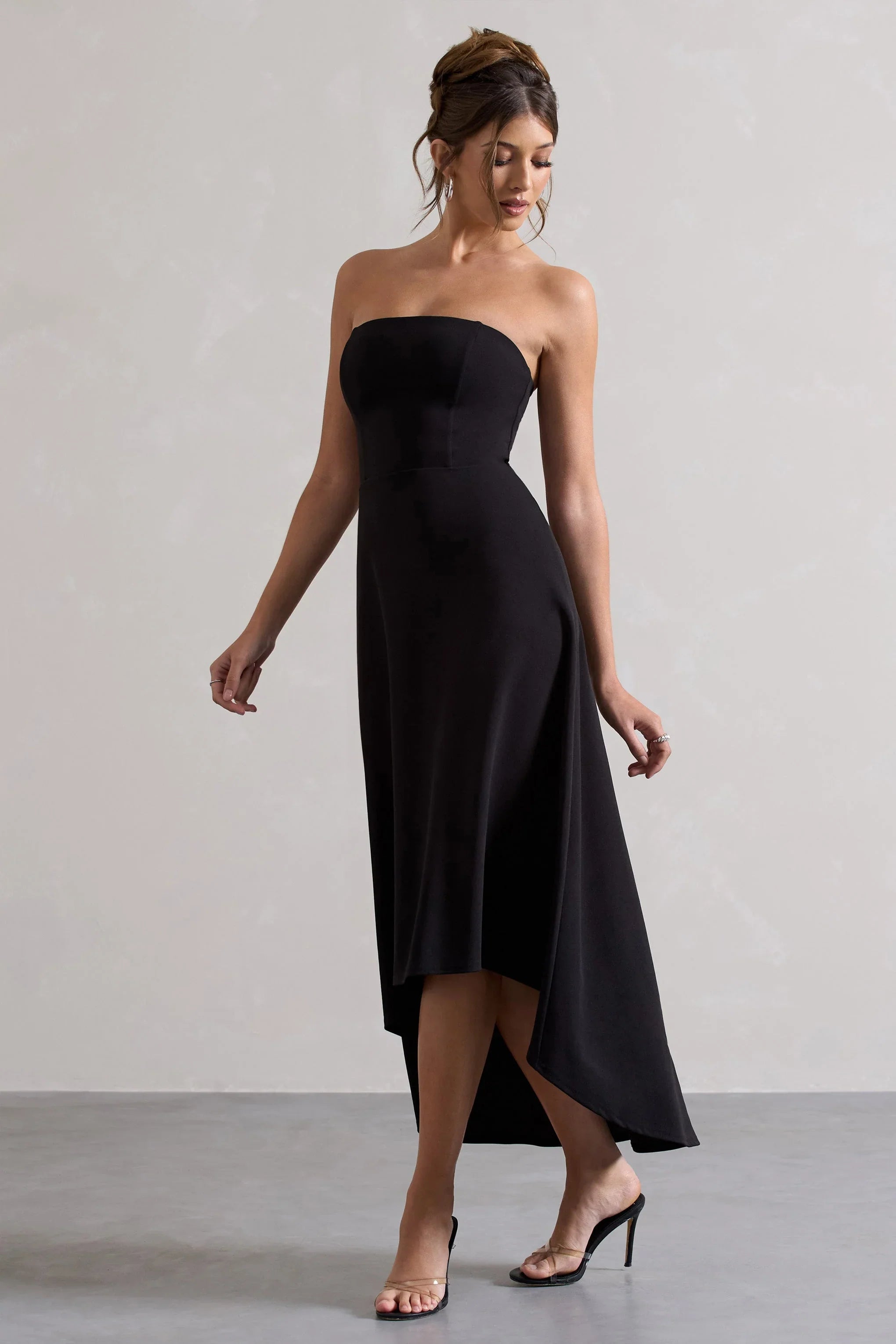 Ariela Black Bandeau High Low Midi Dress