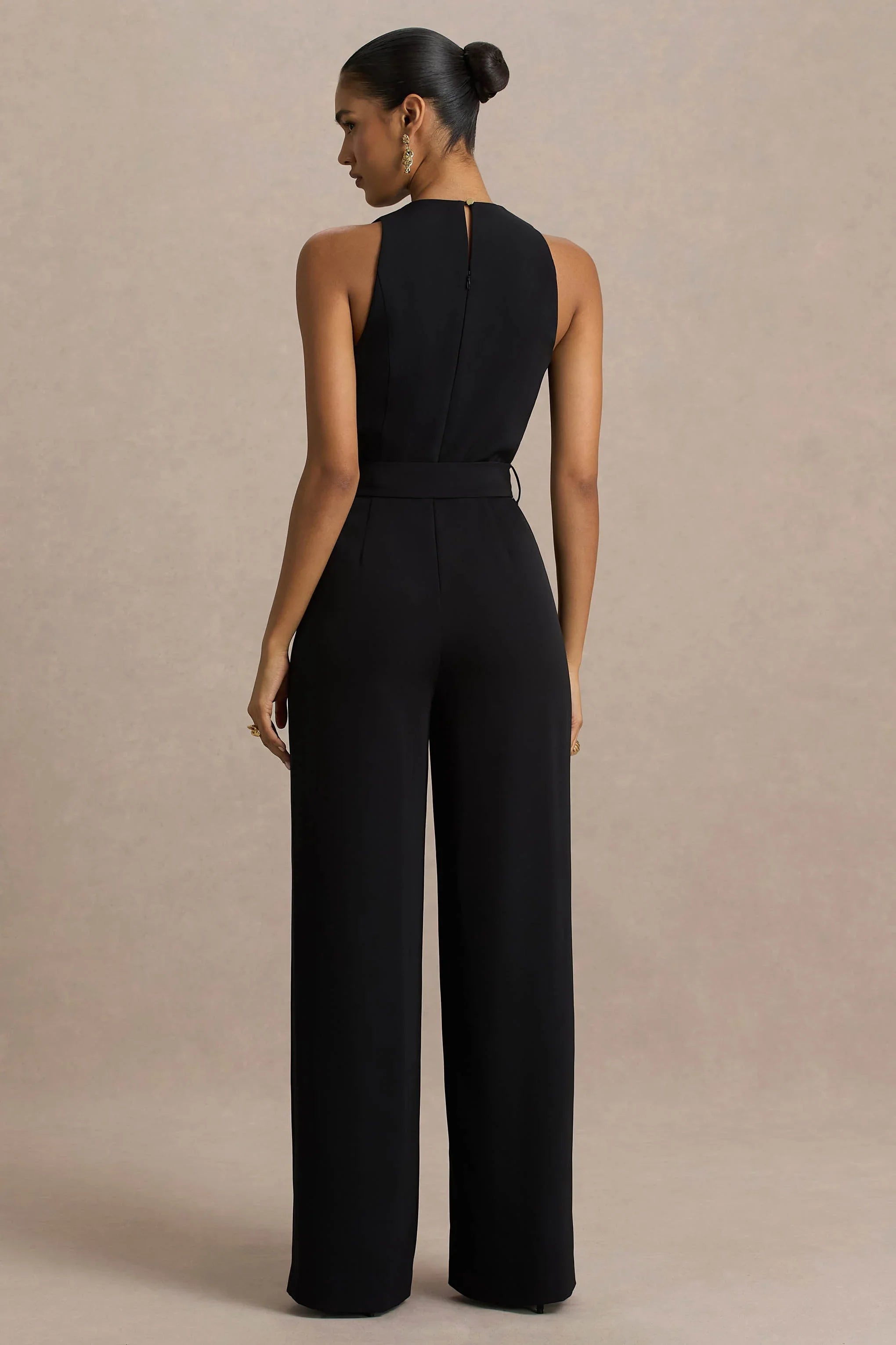 Corina Black Cowl Neck Jumpsuit With Tie Detail
