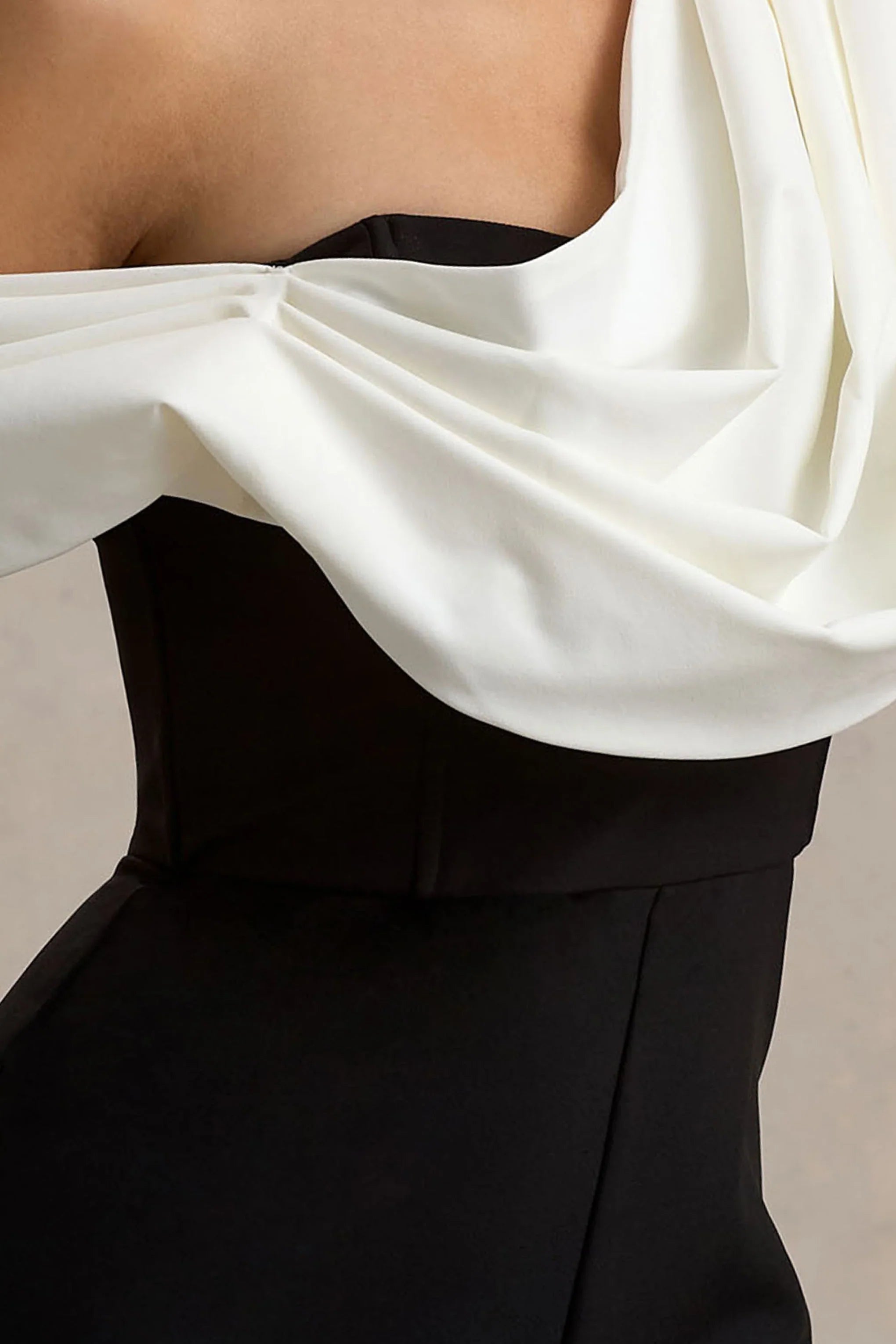 Falling For You Black White Asymmetric Draped Jumpsuit