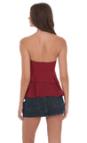 Chiffon Strapless Ruffle Top in Maroon