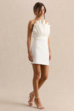 Pastoral White Ruffled Asymmetric Neck Mini Dress