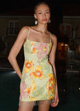Gatiana Beaded Sequin Mini Dress Green Floral Beaded