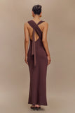 Catelyn Asymmetrical Scuba Jersey Midi Dress Cacao Brown