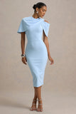 Dorothea Blue Draped Midi Dress With Cape
