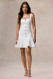 Love Yourself White Square Neck Mini Dress With Buttons