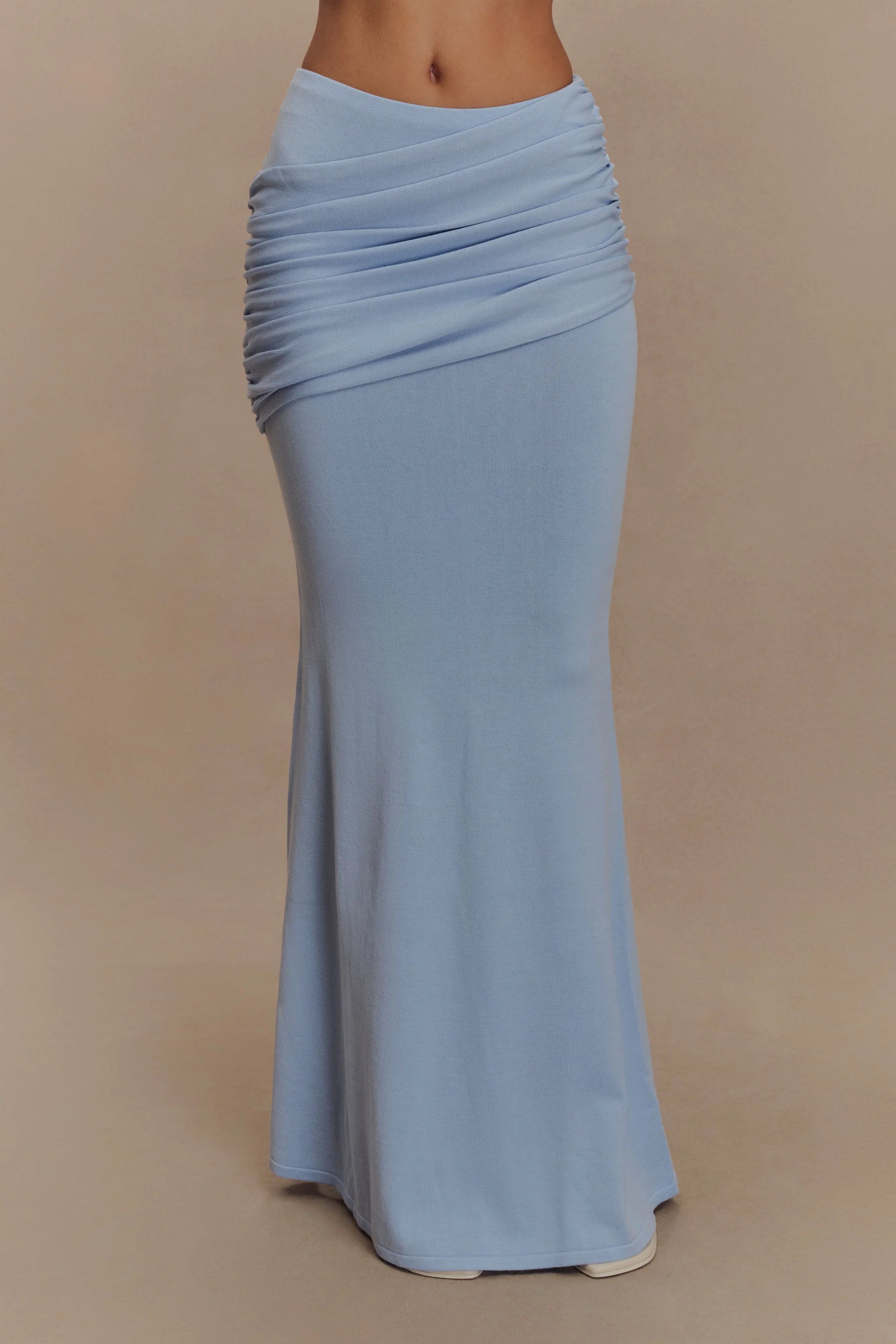 Irene Gathered Knit Maxi Skirt Blue
