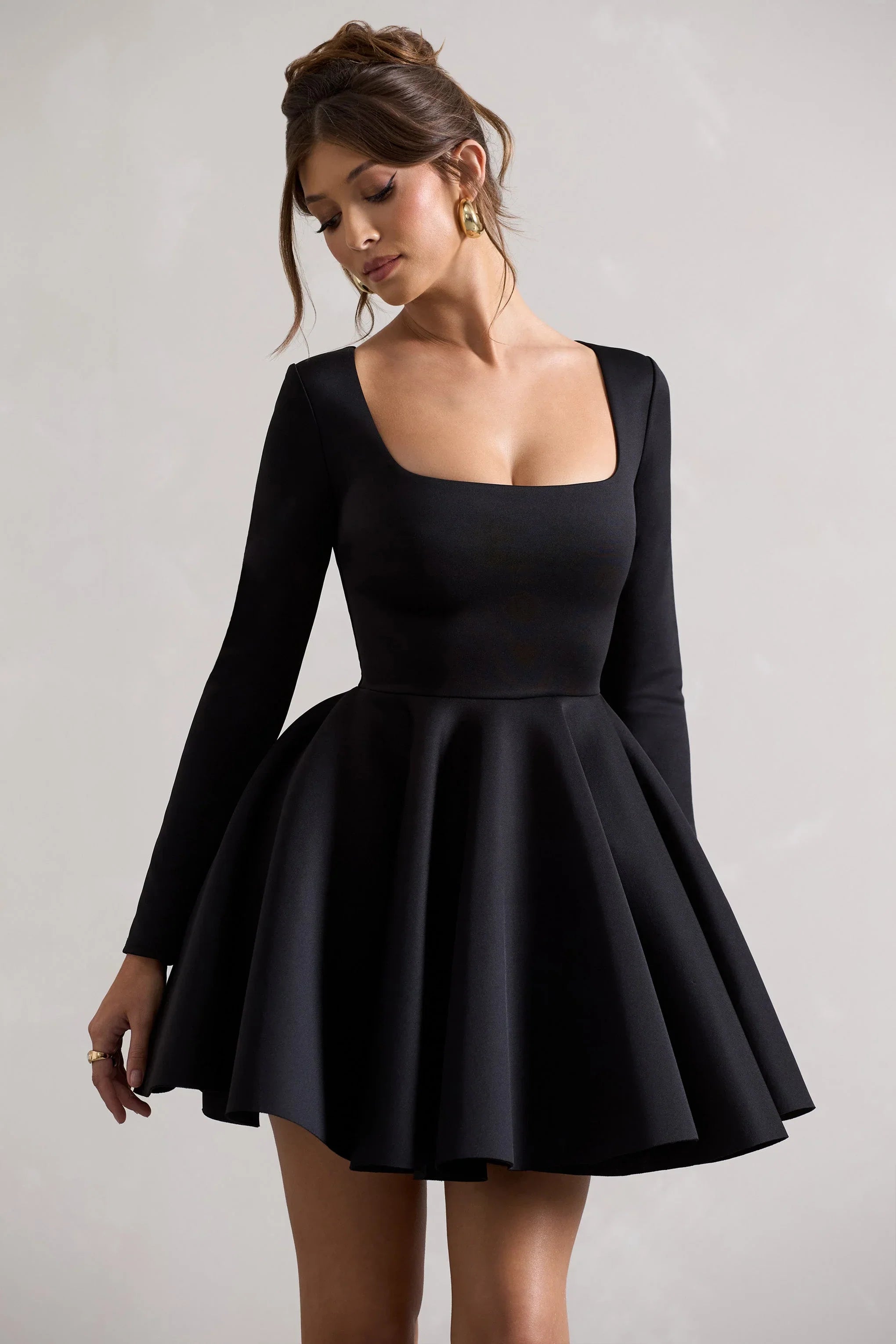 Winslet Black Square Neck Skater Mini Dress