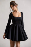 Winslet Black Square Neck Skater Mini Dress