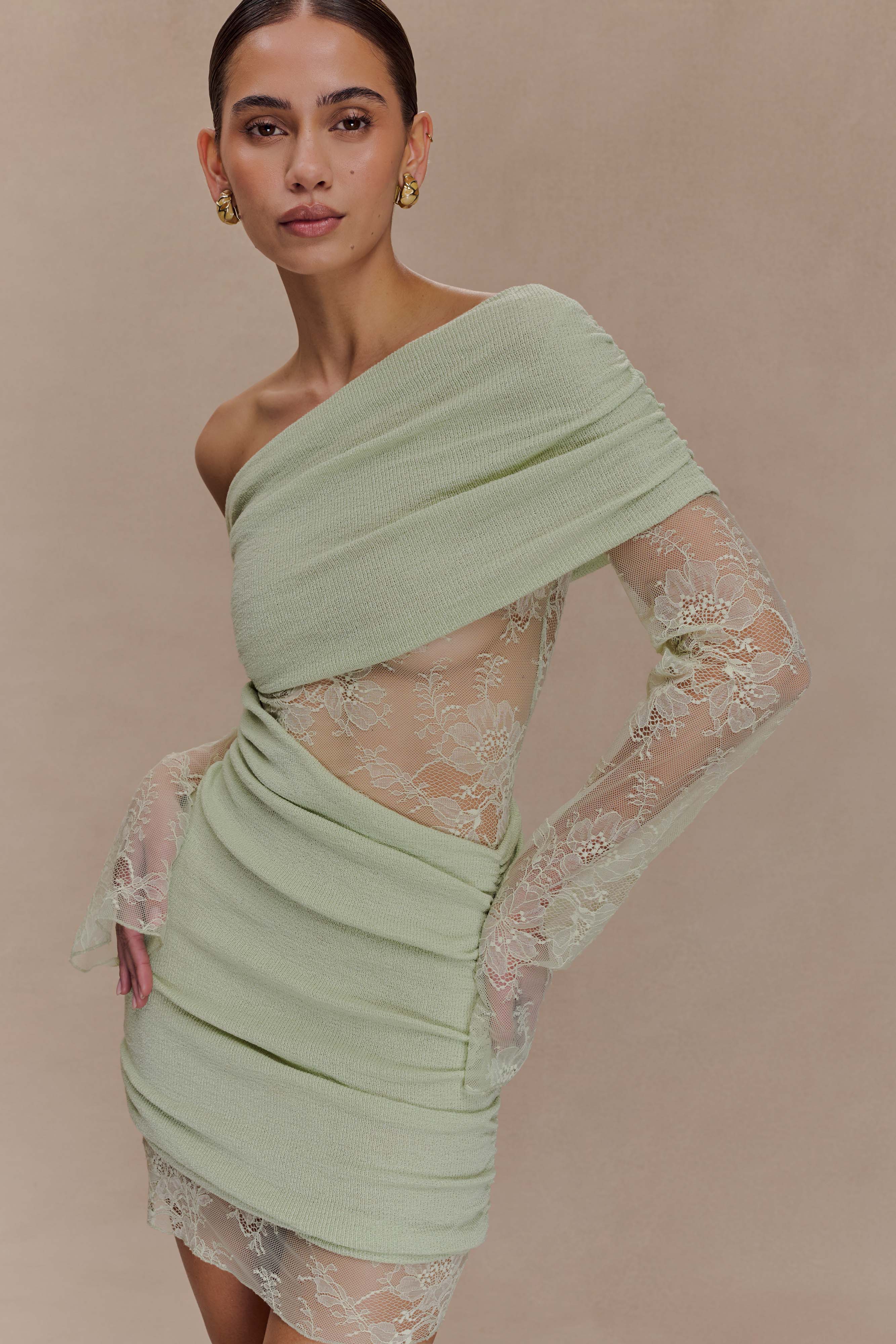 Luxie Lace Knit Mini Dress Pastel Green