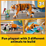 LEGO Creator 3 in 1 Majestic Tiger Building Set Transforms from Tiger to Panda or Koi Fish Set Animal Figures Collectible Building Toy Gifts for Kids Boys Girls 9 Plus Years Old 31129