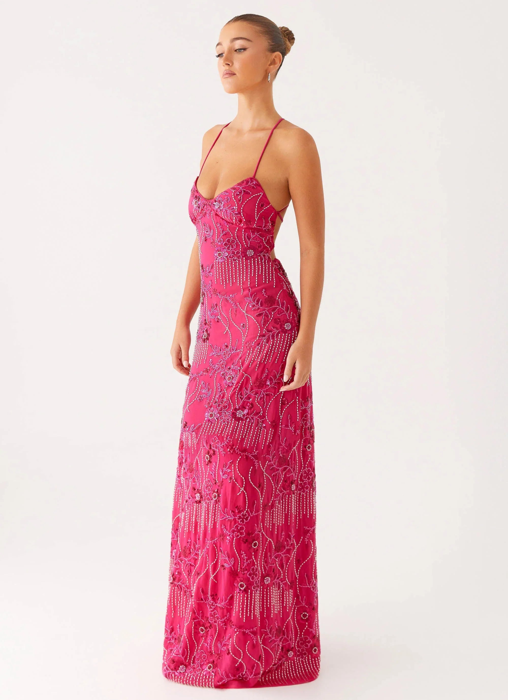 Vietta Sequin Cami Maxi Dress Fuchsia
