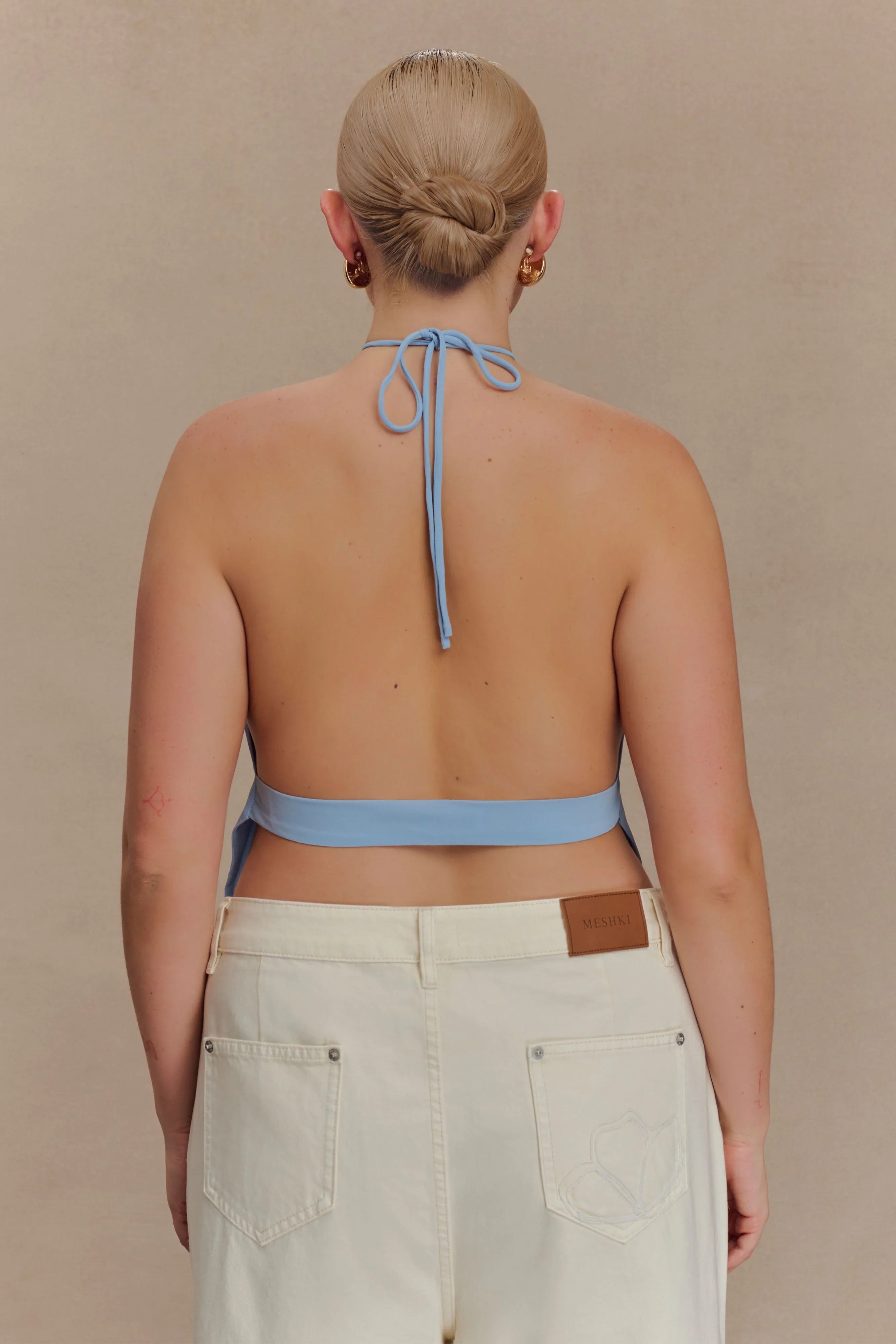Katalina Chiffon Cowl Halter Top Sky Blue
