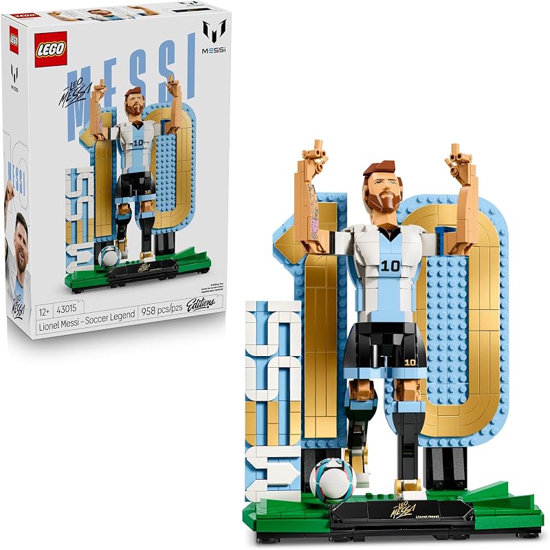 LEGO Editions Lionel Messi Soccer Legend Building Set for Boys Girls Ages 12 Collectible Soccer Gift with Plaque Kids Bedroom or Shelf Decor 43015
