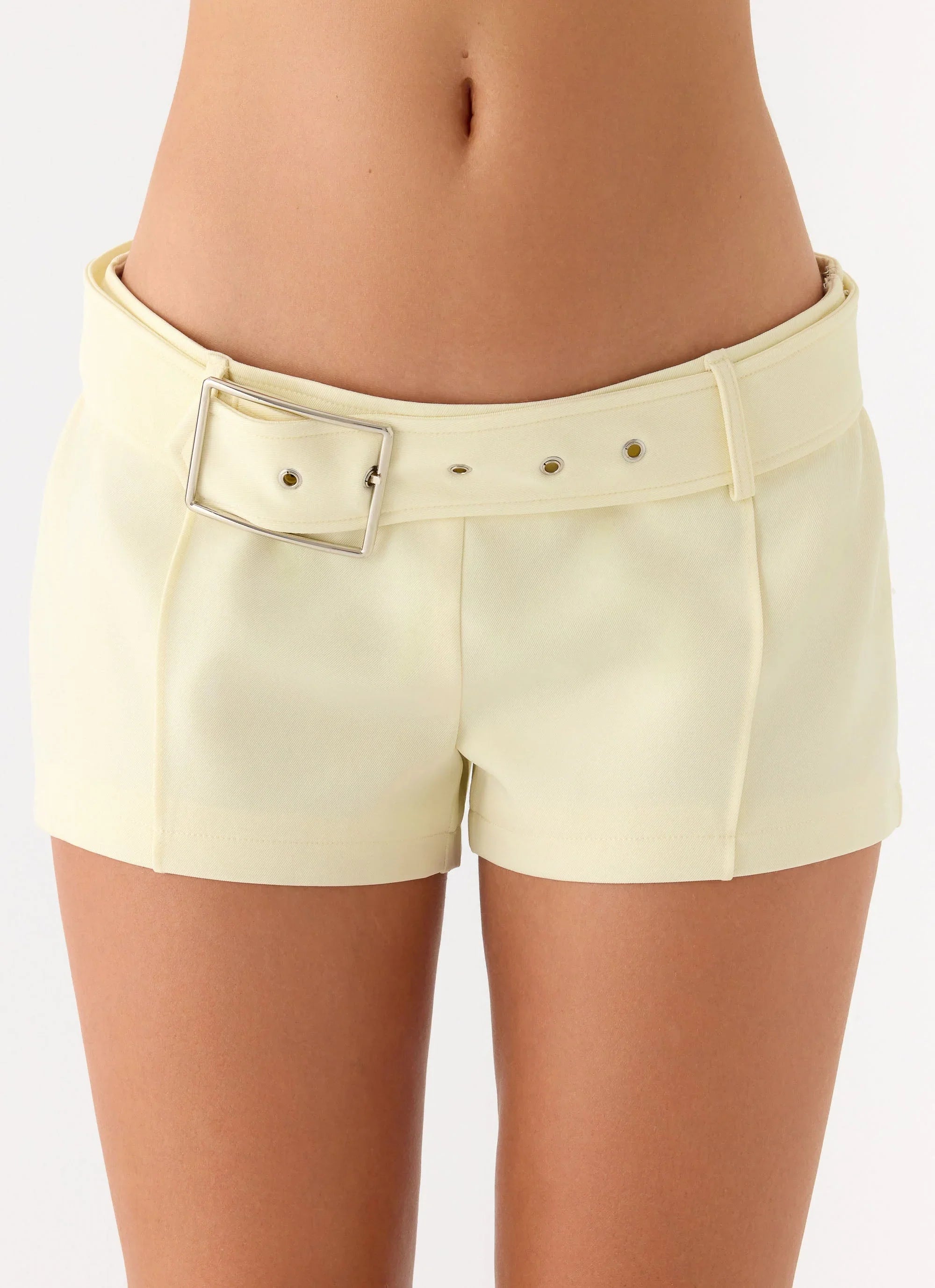Favourite Moment Belt Mini Shorts Pale Yellow