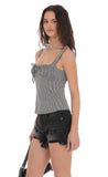 Ruched Gingham Top in Black and White