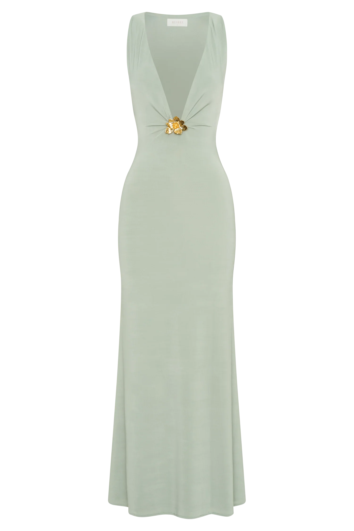 Beck Plunge Maxi Dress With Floral Hardware Basil