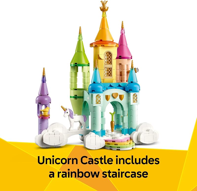 LEGO Creator 3 in 1 Unicorn Castle Building Toy for Kids Unicorn Toy Trio for Girls Boys Ages 8 Build 3 Pretend Play Toys with 1 Set of Building Blocks Gift Idea for Birthdays 31175