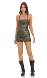 Bodycon Lace Up Dress in Gold Shimmer