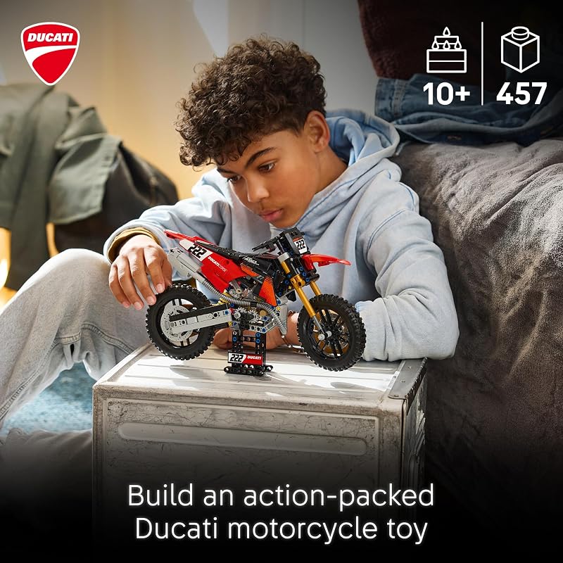 LEGO Technic Ducati Desmo450 MX Factory Motorcycle 42238 Building Toys for Boys Girls Ages 10 Dirt Bike Toy for Display W Stand Bedroom or Desk Decor 457 pieces Gift Idea