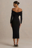 Spark Black Bardot Neck Midi Dress With Bow Detail