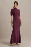 Cleora Burgundy Twist Cape Maxi Dress