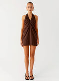 Jepsen Cotton Halter Mini Dress Chocolate