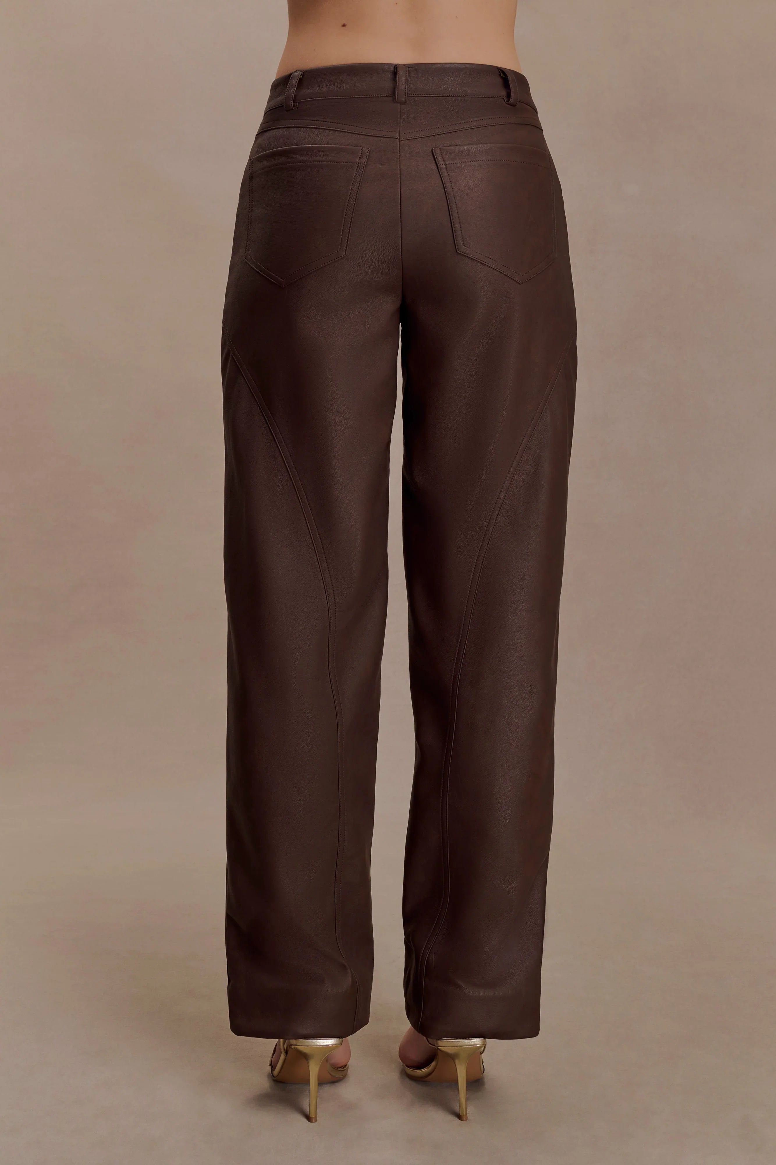 Theo Faux Leather Mid Rise Pants Dark Chocolate