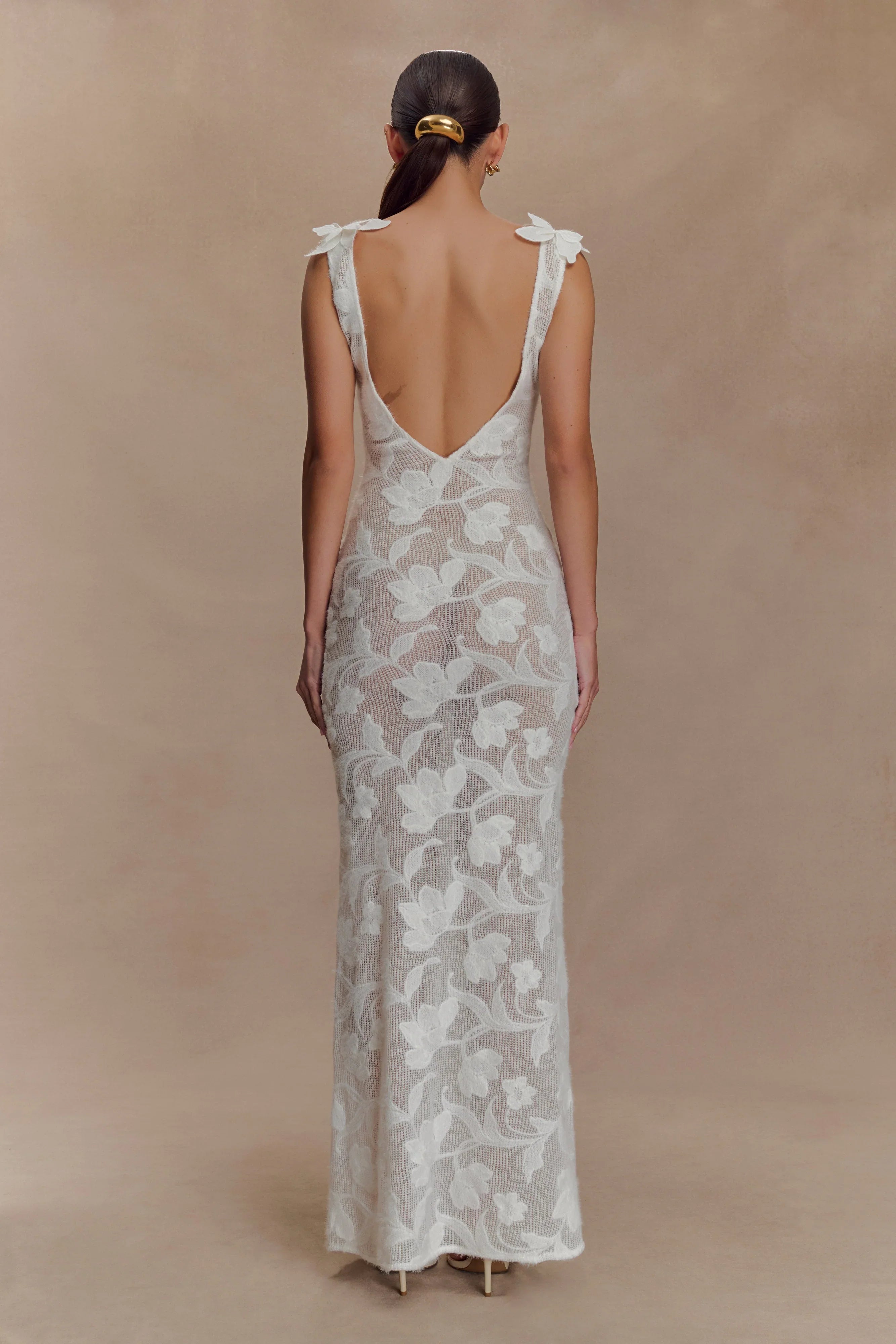 Cornelia Floral Sheer Maxi Dress Ivory