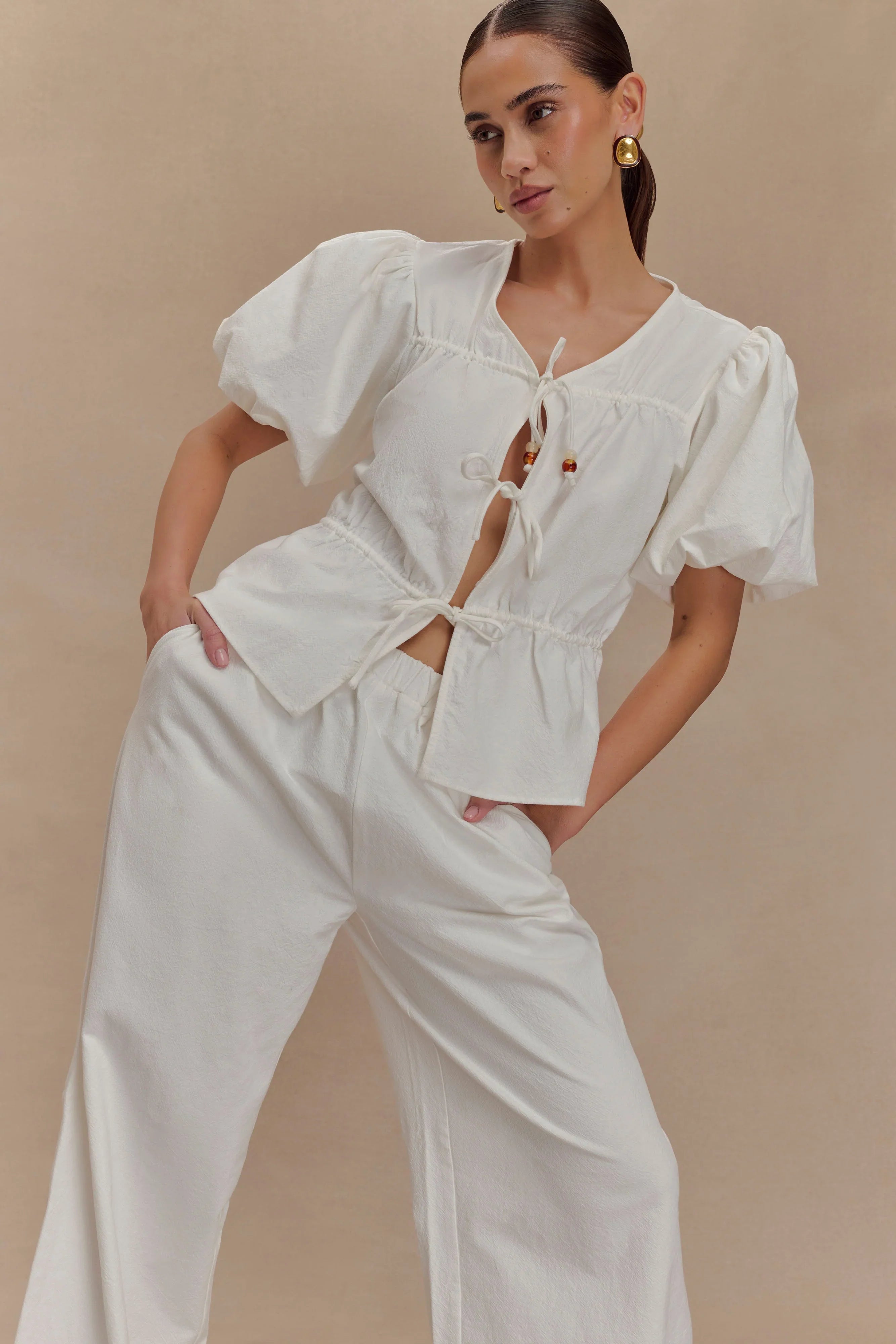 Emilie Puff Sleeve Cotton Top White