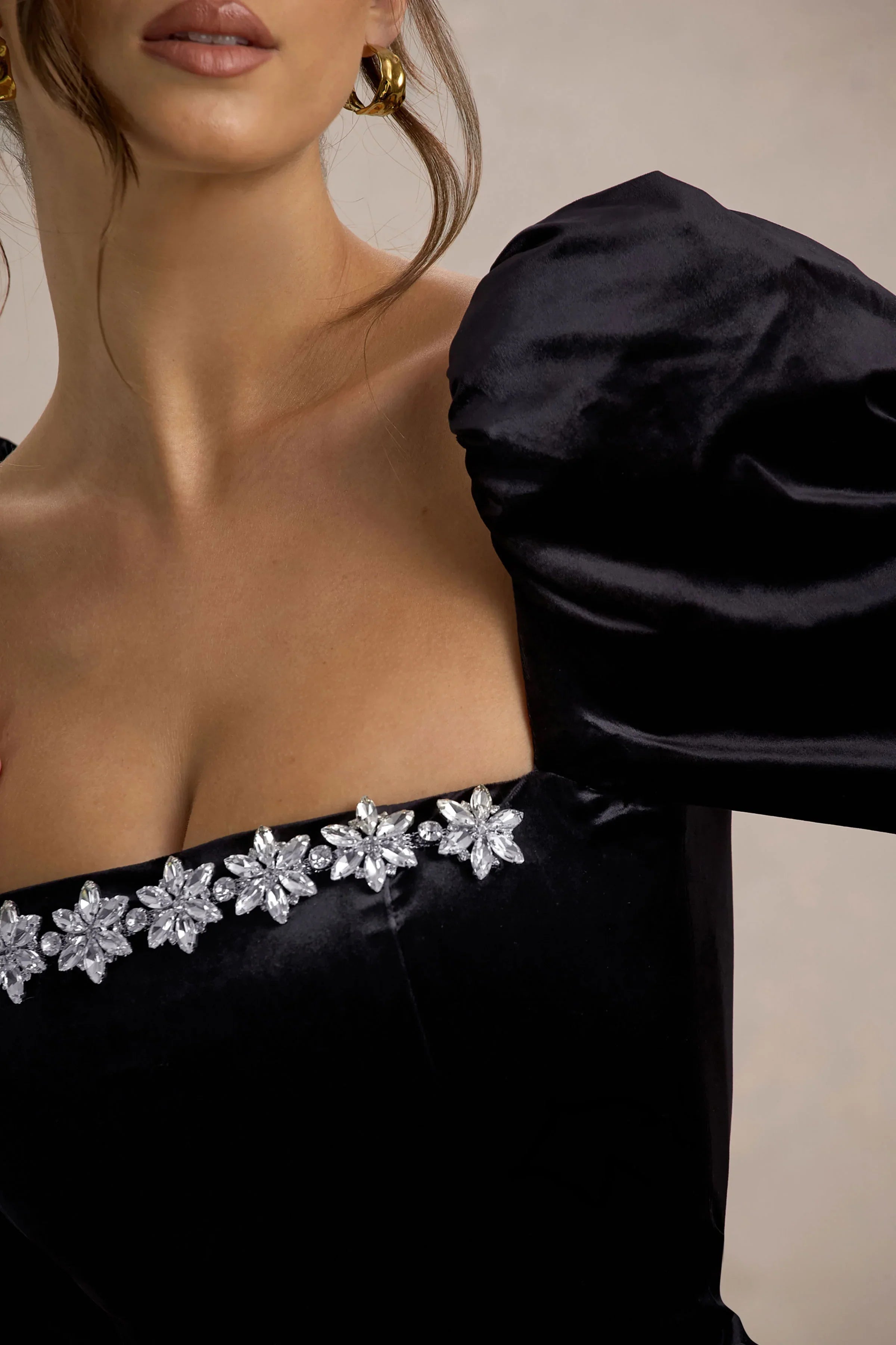 Tazmin Black Velvet Embellished Square Neck Top