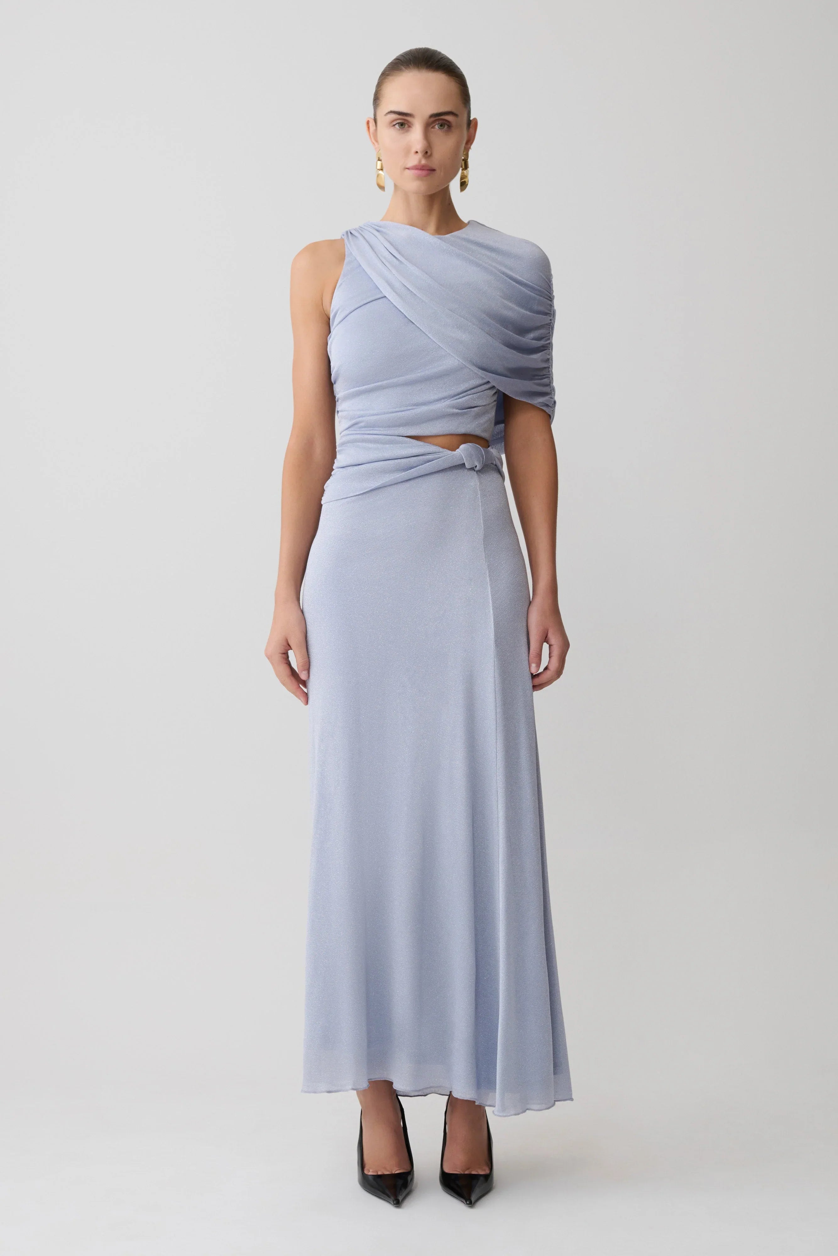 Adrienne One Shoulder Lurex Top Pastel Blue