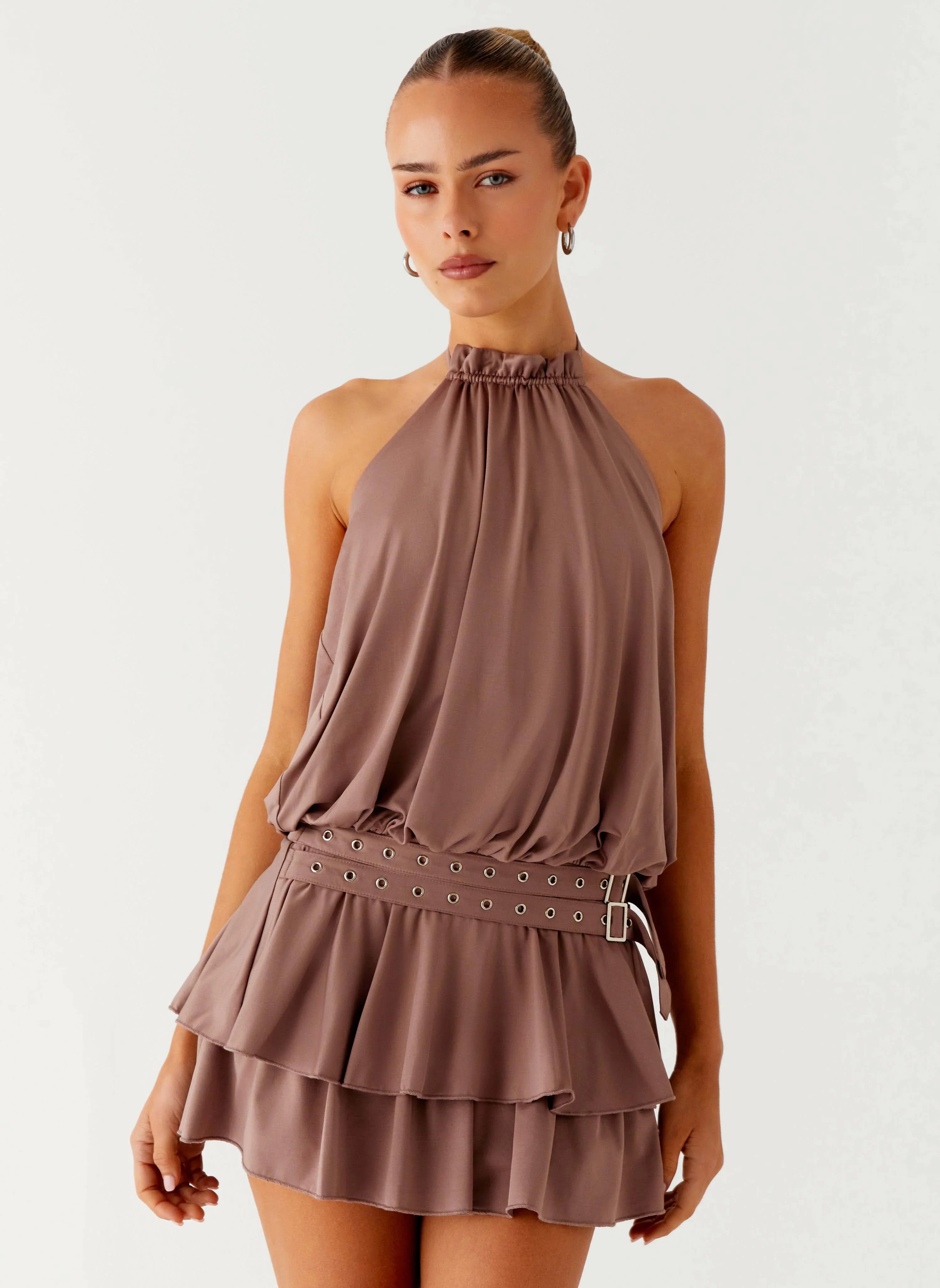 Dopamine Belt Mini Dress Taupe