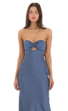 Satin Twist Cutout Midi Dress in Navy