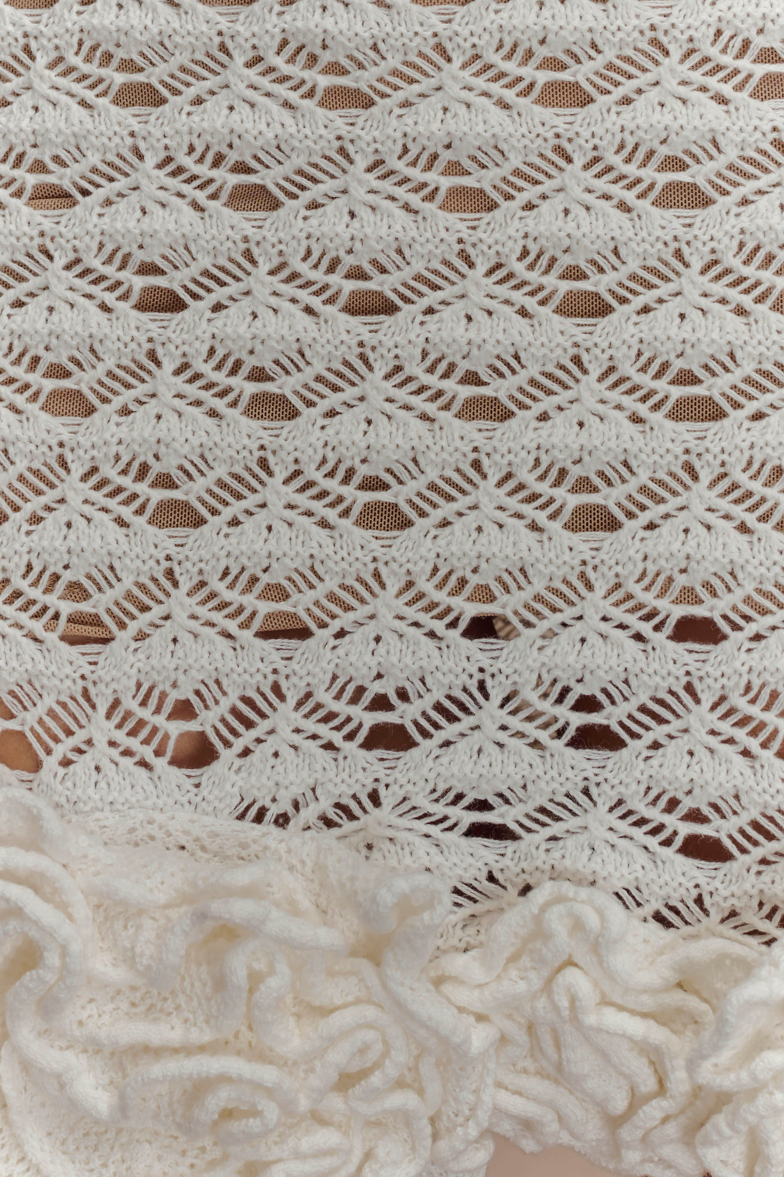 Aileen Ruffle Crochet Mini Dress Ivory