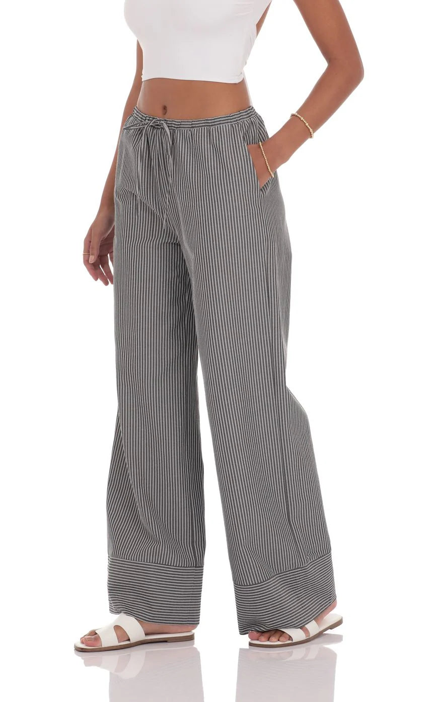 Pinstripe Straight Leg Pants in Grey