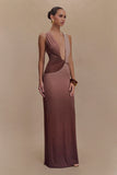 Stella Draped Slinky Maxi Dress Mocha Ombre