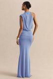 Umaira Powder Blue High Neck Maxi Dress