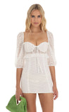 Floral Embroidered Chiffon Dress in White